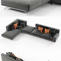Modern Grey Sectional Sofa With Orange Accent Pillows And Modular Design 3d model