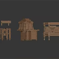 Architectural Wooden Furniture Pieces With Carved Details And Table Structures