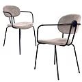 Modern Beige Upholstered Accent Chair With Black Metal Frame And Ergonomic Armrest Design