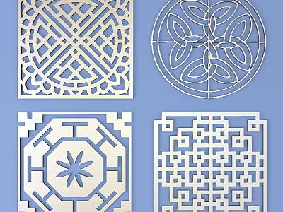 Decorative Intricate Lattice Windows with Various Geometric Floral Square and Circular Patterns 3d model