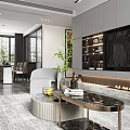 Modern Living Dining Area Interior With TV Wall Cabinets Sofa Coffee Table And Plants