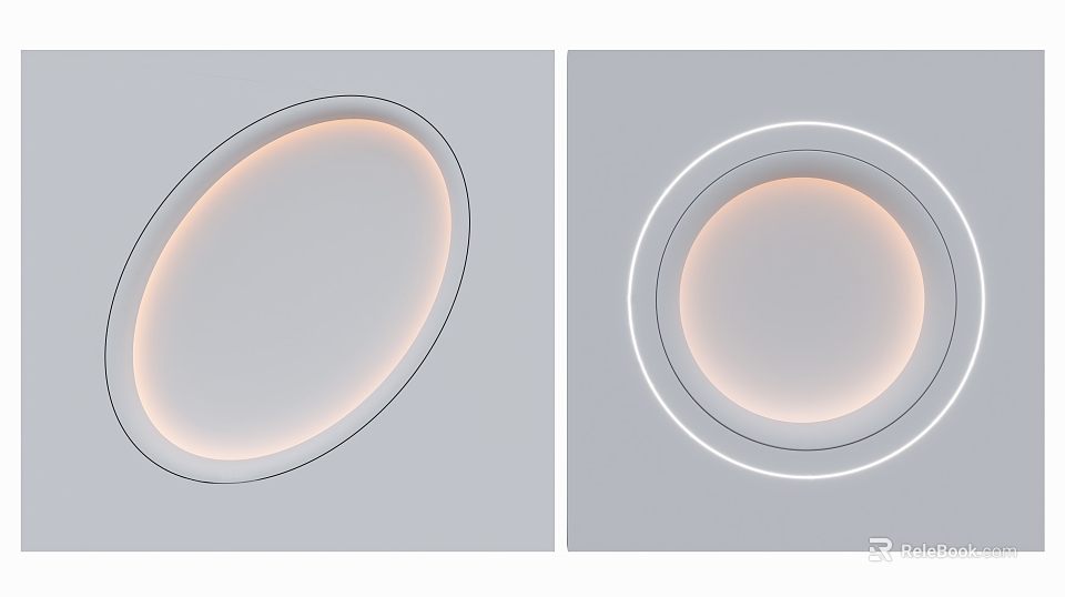 Modern Ceiling Design with Oval and Circular Recessed LED Lighting Features 3d model 