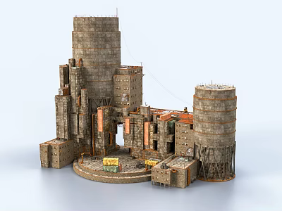 Future Architecture Industrial Style Tower Structures With Varied Heights Connected Designs And Circular Platform 3d model
