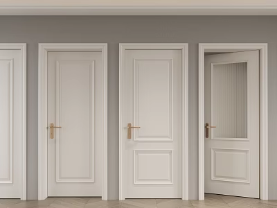 White Hinged Doors With Brass Handles And Open Design For Interior Decoration 3d model