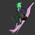 White Haired Game Movie Character In Blue Outfit With Dual Swords And Flowing Dynamic Pose