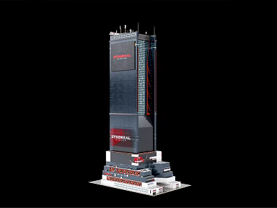 Modern High Rise Office Building With Glass Curtain Wall And Company Logo 3d model