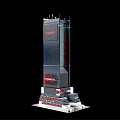 Modern High Rise Office Building With Glass Curtain Wall And Company Logo