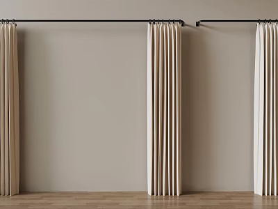 Minimalist Beige Linen Curtains Hanging On Wall Rail For Modern Home Interior 3d model