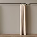 Minimalist Beige Linen Curtains Hanging On Wall Rail For Modern Home Interior