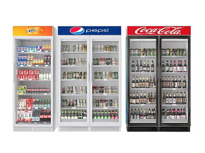 Commercial Beverage Display Freezers With Fanta Pepsi Coca Cola And Various Drinks 3d model