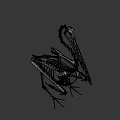 Flying Animal Skeleton of Bird with Long Beak on Green Geometric Background