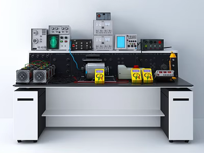 Functional Workbench Equipped With Multiple Meters Control Panels And Electronic Devices 3d model