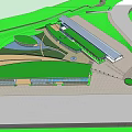Modern Public Building With Long Span Sloped Roof And Glass Facade
