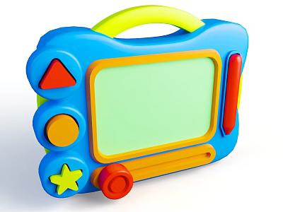 Kids Colorful Drawing Board With Yellow Handle Orange Frame Green Screen And Star Buttons 3d model