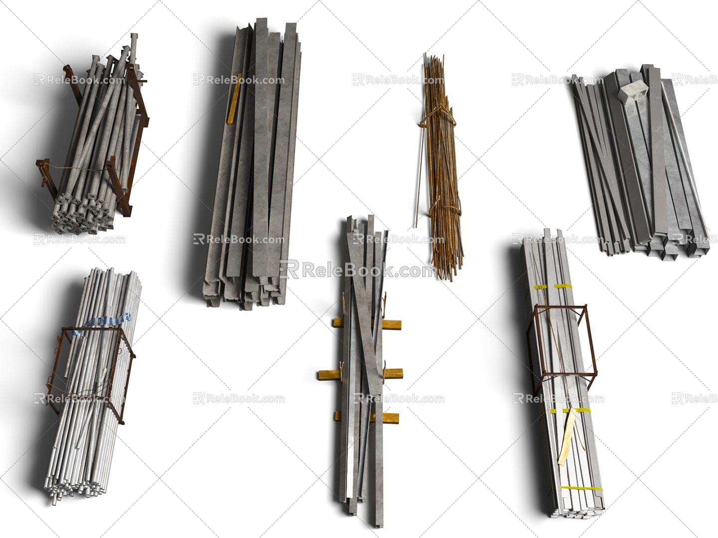 Steel bar push field building materials push field building steel scaffolding I-steel steel building materials 3d model