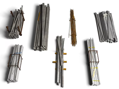 Bundled Steel Bars And Metal Rods As Building Construction Structural Components 3d model