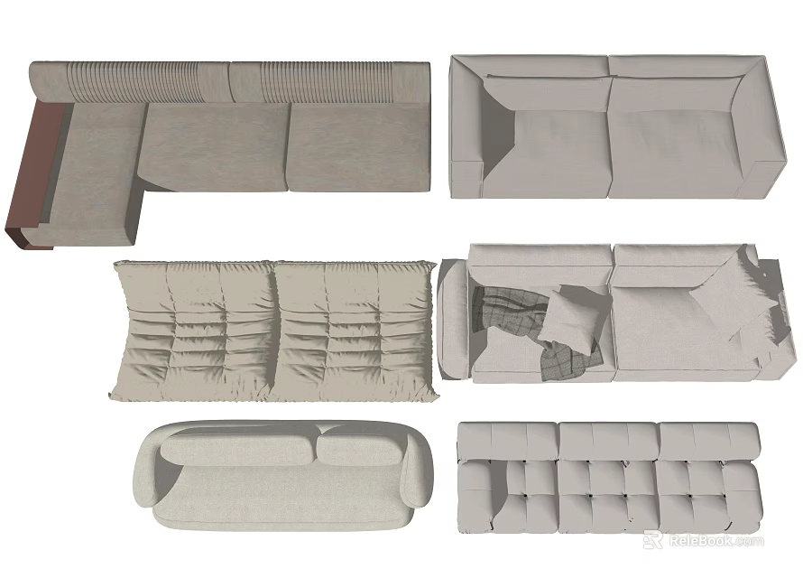 Multi Person Sofa With Various Designs And Comfortable Cushion Configurations 3d model