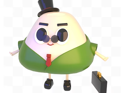 Cartoon Anthropomorphic Character With Top Hat Green Coat Red Tie Black Shoes And Briefcase 3d model