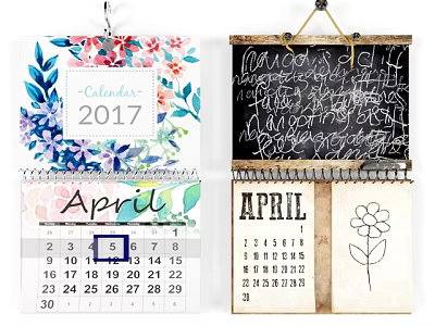 Decorative Wall Calendars With Floral Design April Month Display 2017 Edition And Chalkboard Style 3d model