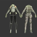 Two Stylish Futuristic Fashion Outfit Designs With Jackets Pants And Accessories