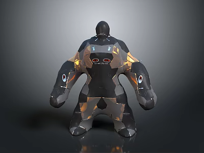 Mechanical Robot Character With Geometric Black Gold Design And Glowing Elements 3d model