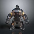 Mechanical Robot Character With Geometric Black Gold Design And Glowing Elements