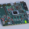 Green Circuit Board With Main Chip Capacitors Heat Sink And Connectors
