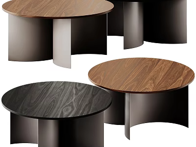 Modern Round Coffee Table With Wooden Surface And Black Metal Base Design 3d model