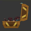 Open Orange Treasure Chest With Curved Keys Red Potion Blue Dagger And Tools