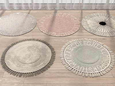 Various Style Round Rugs with Tassels and Letter Patterns for Home Decor 3d model