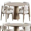Modern Wooden Dining Table Set With Four Upholstered Chairs And Round Top