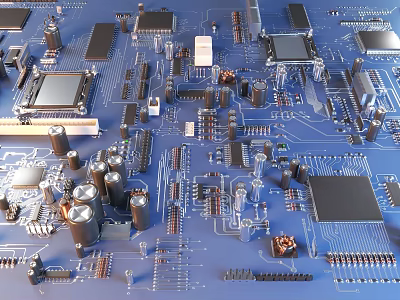 High Resolution Computer Motherboard Featuring Chips Capacitors Resistors And Integrated Circuits 3d model