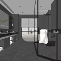 Modern Bathroom Interior Design With White Bathtub Glass Shower Blinds And Dark Tiles