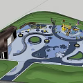 Sunny Modern Children's Play Area With High Rise Buildings Trees And Lawn