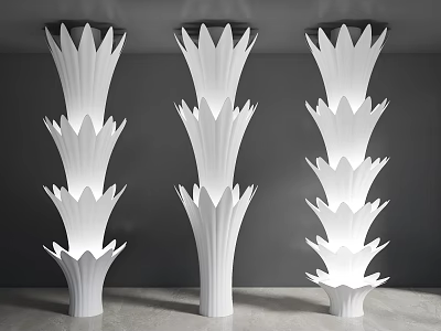 Modern Interior With Three Decorative White Petal Shaped Illuminated Columns 3d model