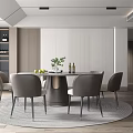 Modern Restaurant Interior With Round Dining Table Gray Chairs Fruits Greenery Wine And White Cabinets