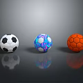 Three Stylish Household Balls With Black White Soccer Colorful Patterned And Orange Hexagonal Designs