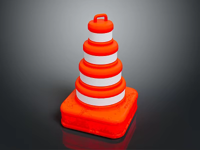 Orange And White Stacked Traffic Cone With Square Base And Reflective Stripes 3d model