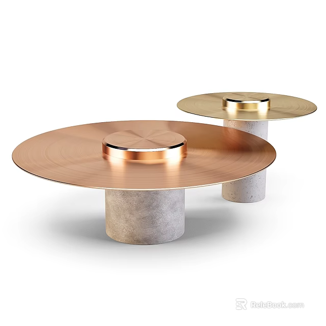 Modern Functional Table With Round Brass Tabletop And Concrete Base Design 3d model