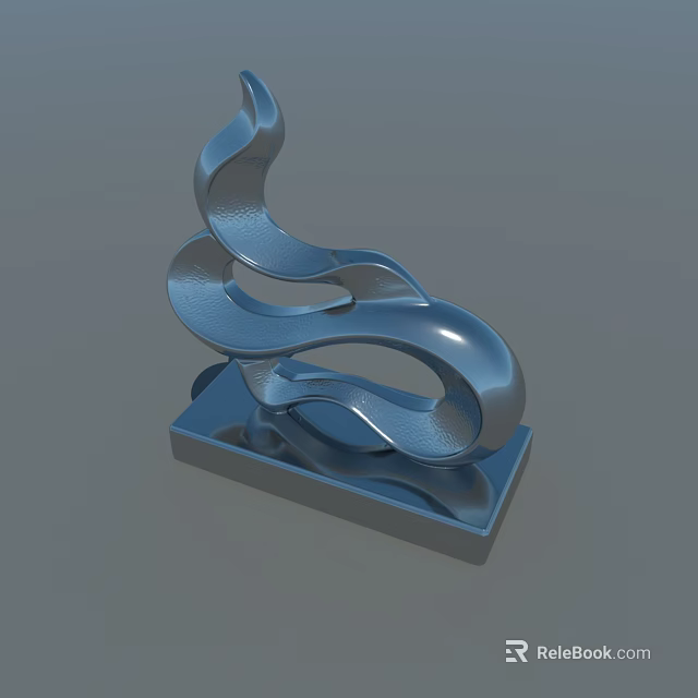 Silver Abstract Sculpture With Curved Lines On Square Base Artistic Decor 3d model 