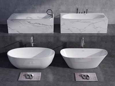 Modern Bathroom Design Featuring Marble And White Freestanding Bathtubs With Faucets 3d model