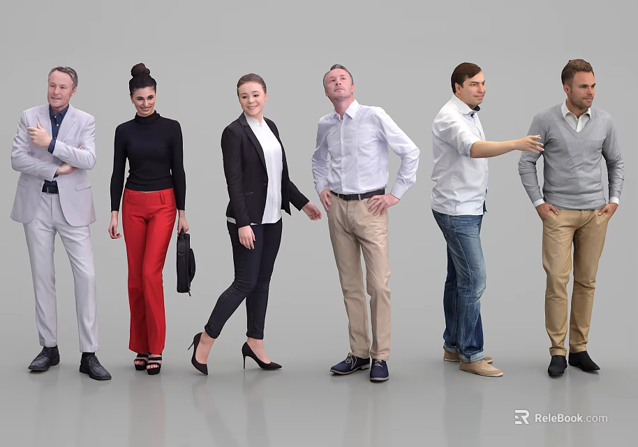Group of People in Various Poses With Mixed Casual and Formal Clothing 3d model 