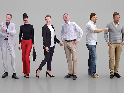 Group of People in Various Poses With Mixed Casual and Formal Clothing 3d model