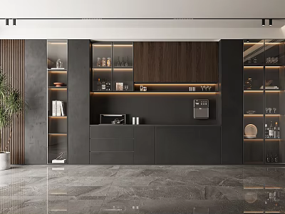 Modern Luxury Wine Cabinet With Glass Doors LED Lighting And Display Shelves 3d model