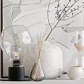 Decorative Ornament Set Including Glass Bulb White Spotted Vase Branch and Hourglass with Abstract Painting