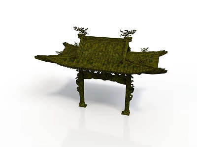 Traditional Chinese Pavilion Architecture With Green Tiled Roof Ornamental Eaves And Carved Columns 3d model