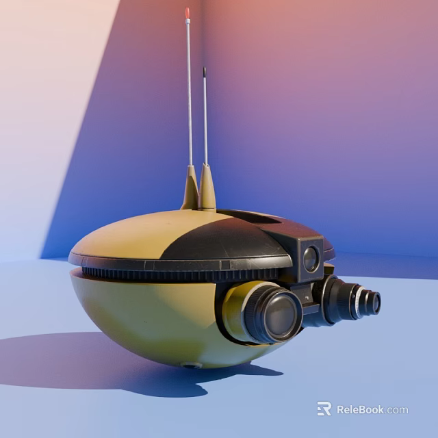 Advanced Yellow Spherical Smart Machine With Top Antennas And Front Lenses 3d model 