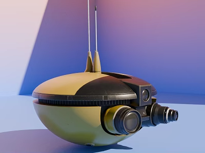 Advanced Yellow Spherical Smart Machine With Top Antennas And Front Lenses 3d model