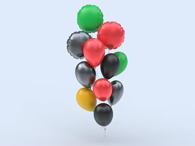 Colorful Inflatable Balloons With Green Red Black Yellow And Assorted Vibrant Colors 3d model