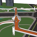 Modern Bridge With Curved Structure Connecting Urban Roads And Green Areas